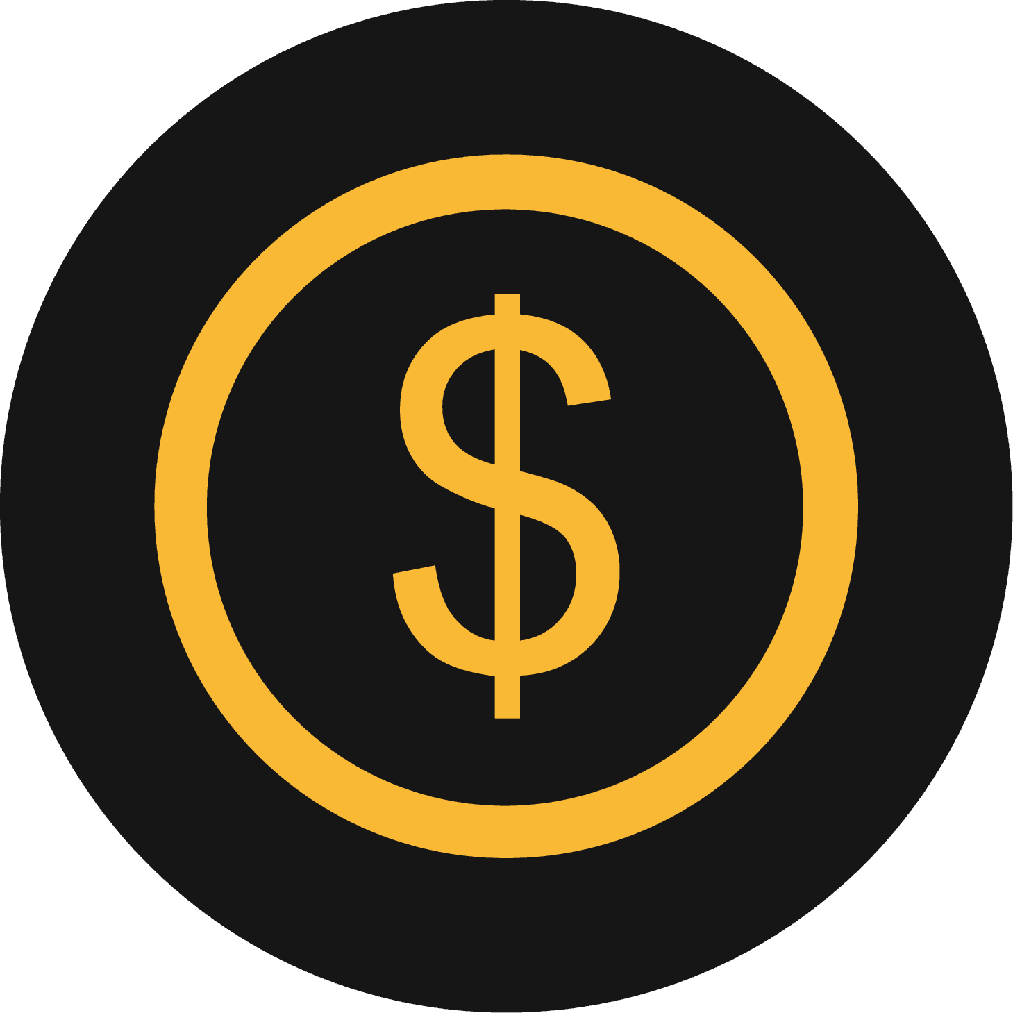 Yellow dollar sign icon in the center of a black circle, representing finance or money.